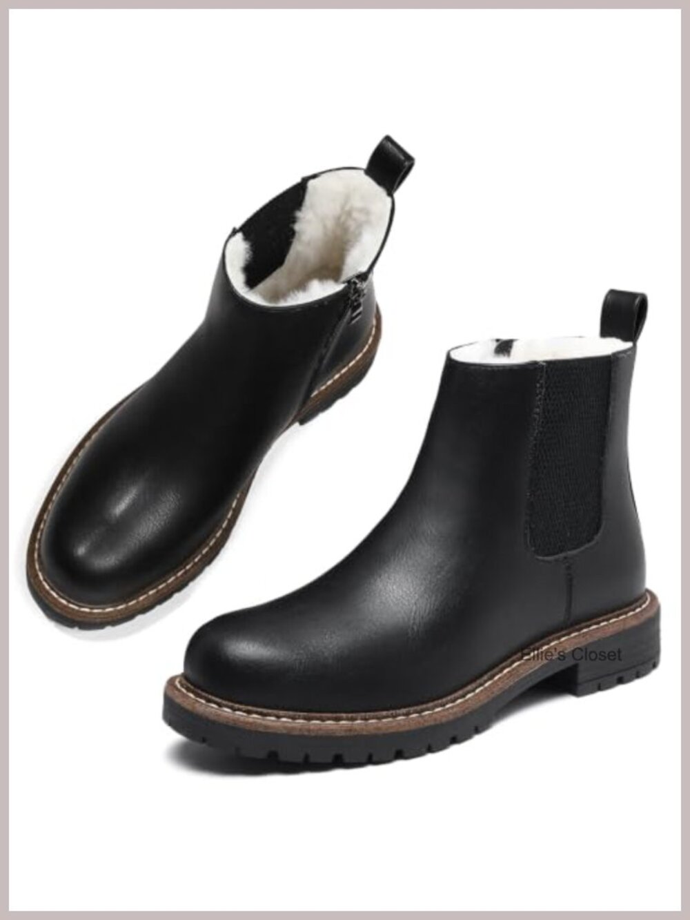 Women's Chelsea Boots Faux Fur Lined Low Heel Side Zip Winter Ankle Boots